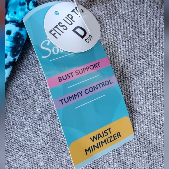 Swim Solutions Blue Santorini Printed Strappy Front One-Piece Swimsuit Size 8 - Picture 8 of 9